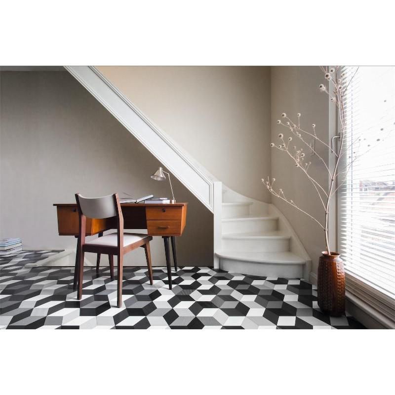 Sol Vinyle/PVC - 2m - cube 3D structuré noir et blanc CUBE 97 - Smart Atento par IVC