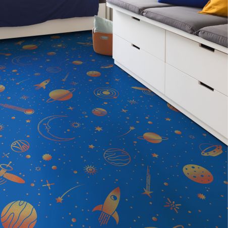 Sol Vinyle/PVC - 2m - cosmique bleu et doré SPACE 575 - Smart Atento par IVC