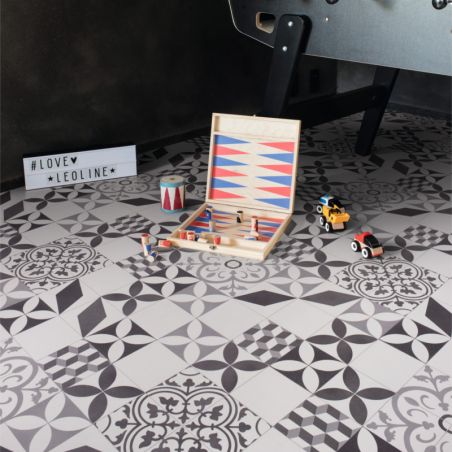 Sol Vinyle/PVC - 2m - carreaux de ciment noir et blanc FELIZ 595 - Smart Bingo par IVC