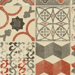 Sol Vinyle/PVC - 4m - carreaux de ciment rouge et beige ALMERIA RED- Iconik Resist par Tarkett