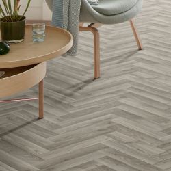Sol Vinyle/PVC - 4m - parquet chevron gris clair et gris acier CHEVRON 607M - Optima Dynasty par Beauflor