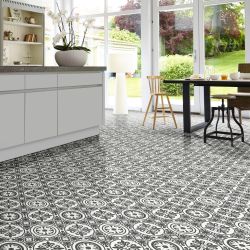 Sol Vinyle/PVC - 4m - carreaux de ciment noir et blanc LAGOS 909D - Prima Plaza par Beauflor