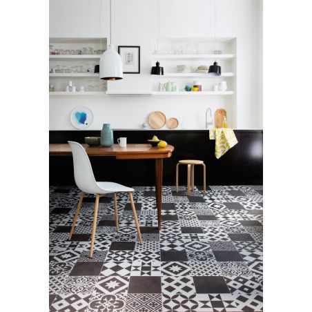 Sol Vinyle/PVC - 4m - carreaux de ciment gris ardoise et gris clair AMADORA 090M - Optima Tex-style par Beauflor Sol Vinyle/PVC - 4m - carreaux de ciment gris ardoise et gris clair AMADORA 090M - Optima Tex-style par Beauflor