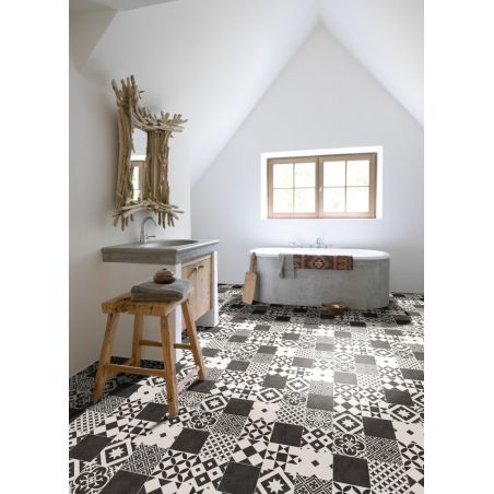 Sol Vinyle/PVC - 4m - carreaux de ciment gris ardoise et gris clair AMADORA 090M - Optima Tex-style par Beauflor Sol Vinyle/PVC - 4m - carreaux de ciment gris ardoise et gris clair AMADORA 090M - Optima Tex-style par Beauflor