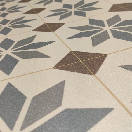 Sol Vinyle/PVC - 4m - carreaux de ciment bleu et marron, fond écru SCOTTSDALE 196L - Optima Retro-tex par Beauflor Sol Vinyle/PVC - 4m - carreaux de ciment bleu et marron, fond écru SCOTTSDALE 196L - Optima Retro-tex par Beauflor