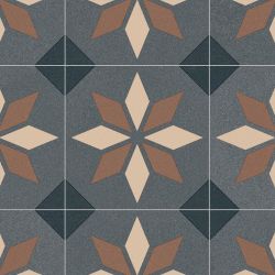 Sol Vinyle/PVC - 4m - carreaux de ciment bleu brillant et beige brillant SCOTTSDALE 691M - Optima Retro-tex par Beauflor