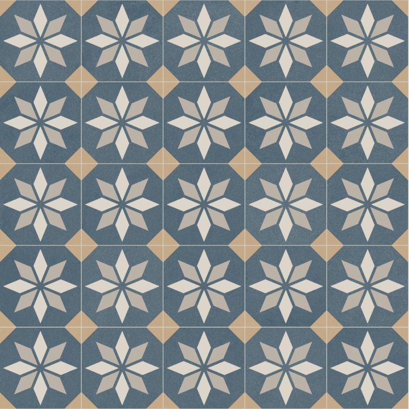 Sol Vinyle/PVC - 2m - carreaux de ciment bleu et beige SCOTTSDALE 712M - Optima Retro-tex par Beauflor