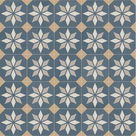 Sol Vinyle/PVC - 2m - carreaux de ciment bleu et beige SCOTTSDALE 712M - Optima Retro-tex par Beauflor