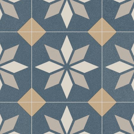 Sol Vinyle/PVC - 2m - carreaux de ciment bleu et beige SCOTTSDALE 712M - Optima Retro-tex par Beauflor