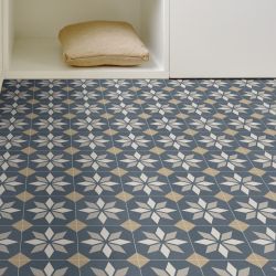 Sol Vinyle/PVC - 2m - carreaux de ciment bleu et beige SCOTTSDALE 712M - Optima Retro-tex par Beauflor