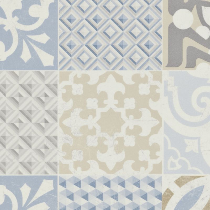 Sol Vinyle/PVC - 2m - carreaux de ciment bleu et taupe PROVENCE AZUR - Booster par Gerflor