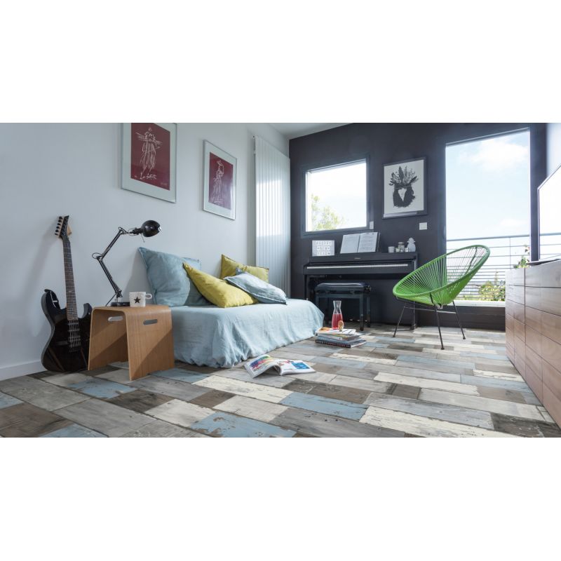 Sol Vinyle/PVC - 4m - parquet vintage bleu et gris FISHERMAN OCEAN - Primetex par Gerflor