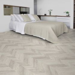 Sol Vinyle/PVC - 4m - parquet chevronblanc cérusé et gris clair PARIS WHITE - Texline par Gerflor