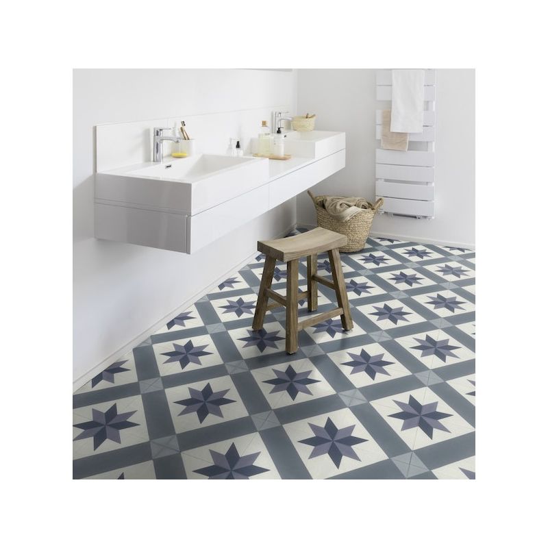 Sol Vinyle/PVC - 4m - carreaux de ciment bleu et blanc cassé CORDOBA BLUE - Booster par Gerflor