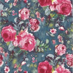 Papier peint intissé floral rose et bleu roi STELLA - Tailor par Casamance - 73390238