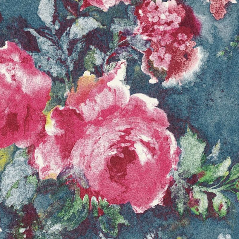 Papier peint intissé floral rose et bleu roi STELLA - Tailor par Casamance - 73390238