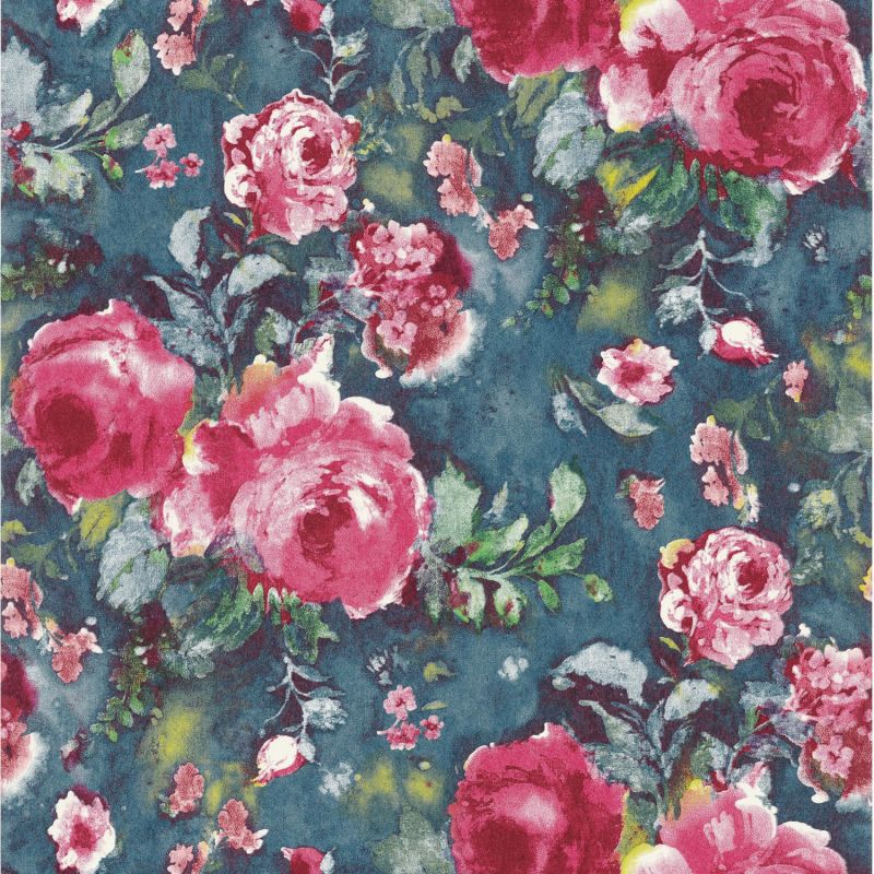 Papier peint intissé floral rose et bleu roi STELLA - Tailor par Casamance - 73390238