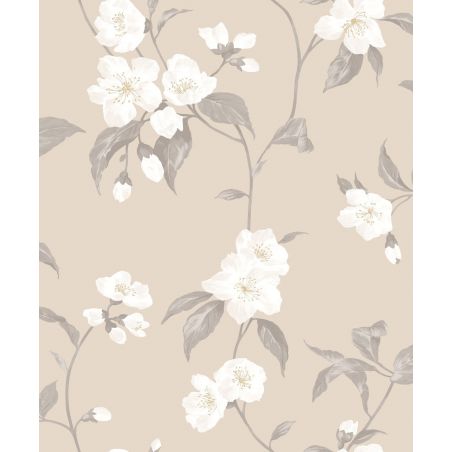 Papier peint intissé floral beige et blanc FLEUR - Infinity par Casadeco - 24831127