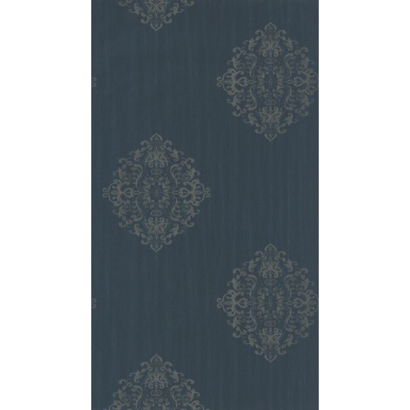 Papier peint vinyle sur intissé médaillon bleu et bronze irisé MEDAILLON PLACE - Ambassade par Casadeco - 81276101