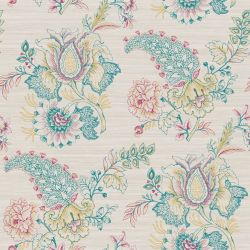 Papier peint vinyle sur intissé floral bleu et rose FLEUR INDIENNE - Silk Road par Casadeco - 81366003