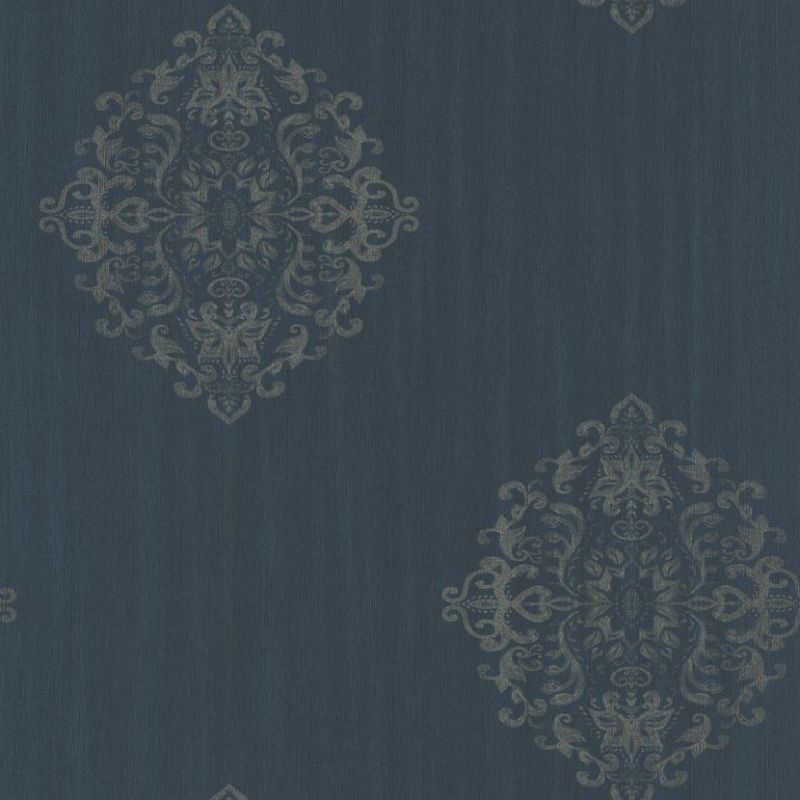 Papier peint vinyle sur intissé médaillon bleu et bronze irisé MEDAILLON PLACE - Ambassade par Casadeco - 81276101