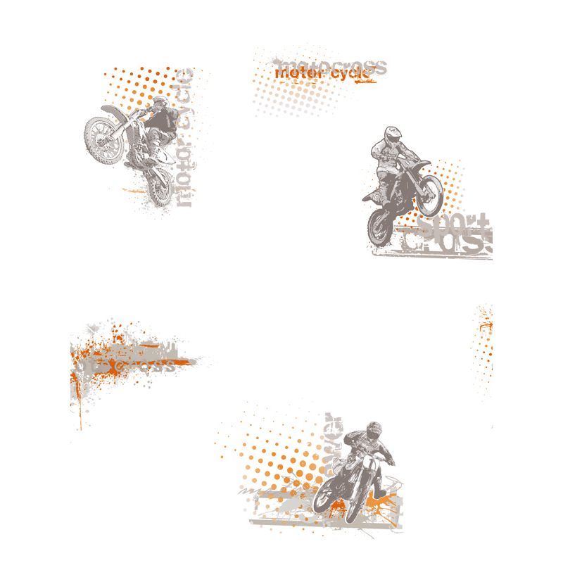 Papier peint standard enfant orange et gris MOTOCROSS - Only Boys par Caselio - 64813002