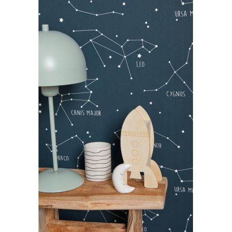 Papier peint intissé graphique bleu nuit phosphorescent et blanc CONSTELLATIONS - Our Planet par Caselio - 101916918