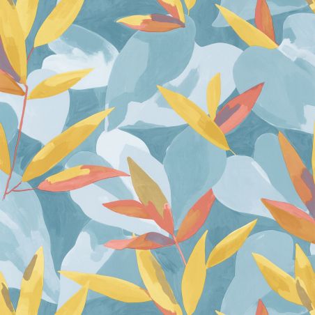 Papier peint intissé végétal bleu et jaune INFLUENCE - Imagination par Caselio - 102156017