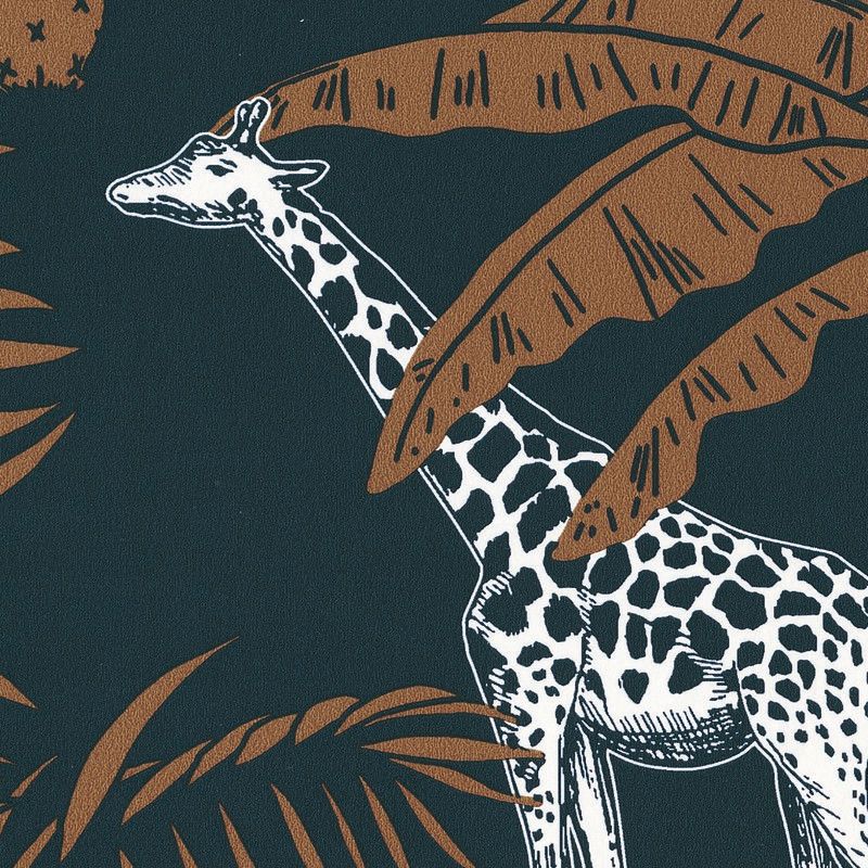 Papier peint intissé végétal bleu nuit et cognac JUNGLE TRIP - Our Planet par Caselio - 101956915