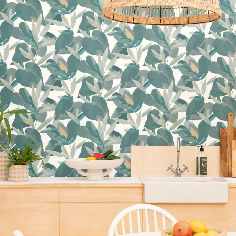 Papier peint intissé végétal menthe et doré INFLUENCE - Imagination par Caselio - 102157019