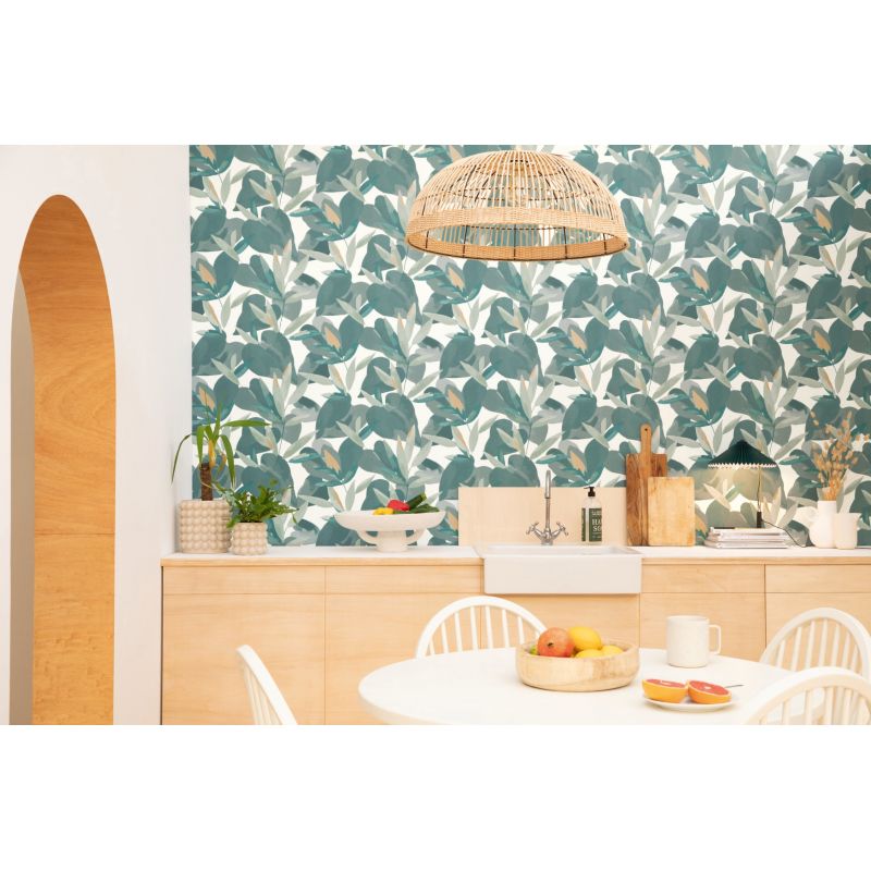 Papier peint intissé végétal menthe et doré INFLUENCE - Imagination par Caselio - 102157019