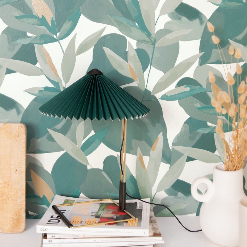 Papier peint intissé végétal menthe et doré INFLUENCE - Imagination par Caselio - 102157019