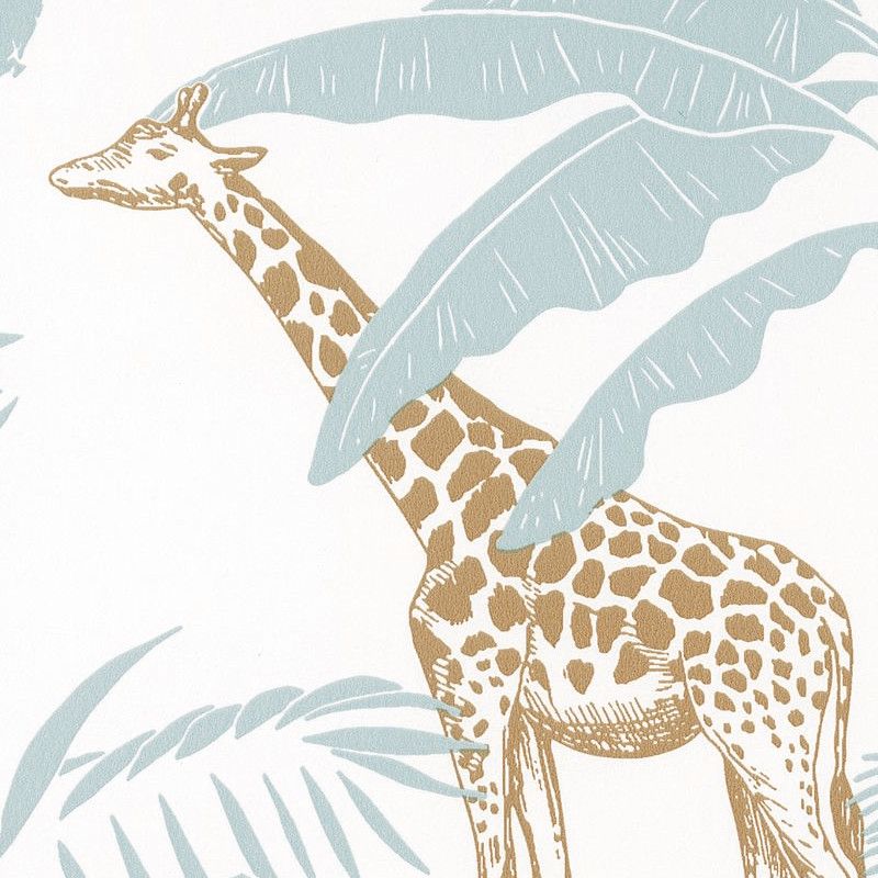 Papier peint intissé végétal vert d'eau et ocre JUNGLE TRIP - Our Planet par Caselio - 101957121