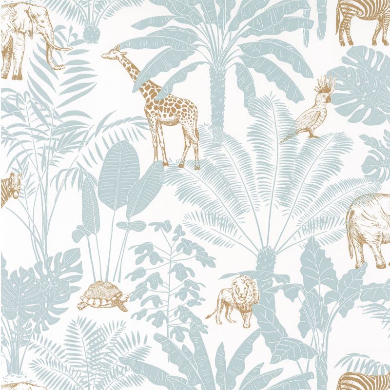 Papier peint intissé végétal vert d'eau et ocre JUNGLE TRIP - Our Planet par Caselio - 101957121