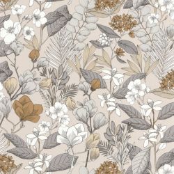 Papier peint vinyle sur intissé floral beige et gris MAY - Flower Power par Caselio - 101851099