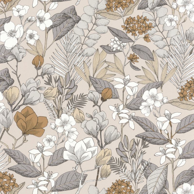 Papier peint vinyle sur intissé floral beige et gris MAY - Flower Power par Caselio - 101851099