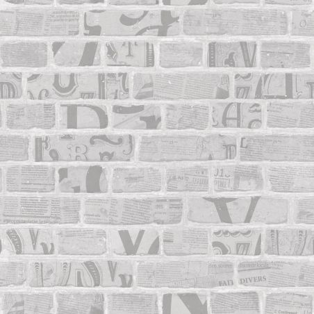 Papier peint vinyle sur intissé trompe l'œil gris et blanc BRICKWORDS - Words par Caselio - 67119063