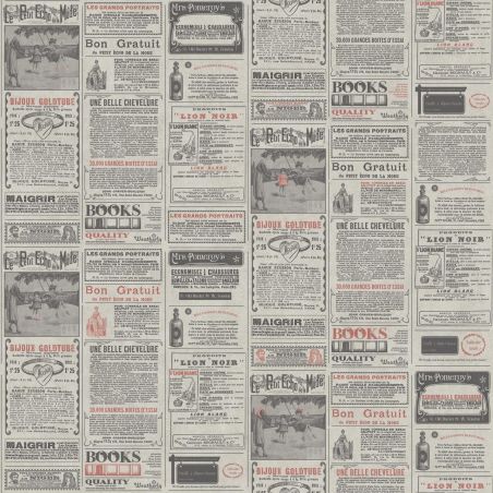 Papier peint vinyle sur intissé trompe l'œil gris et rouge NEWSPAPER - Words par Caselio - 67138011