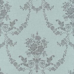 Papier peint vinyle sur intissé rayure turquoise et gris argenté MARQUISE - Faro par Caselio - 69059069