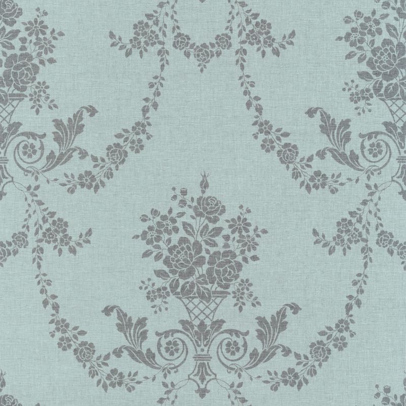 Papier peint vinyle sur intissé rayure turquoise et gris argenté MARQUISE - Faro par Caselio - 69059069