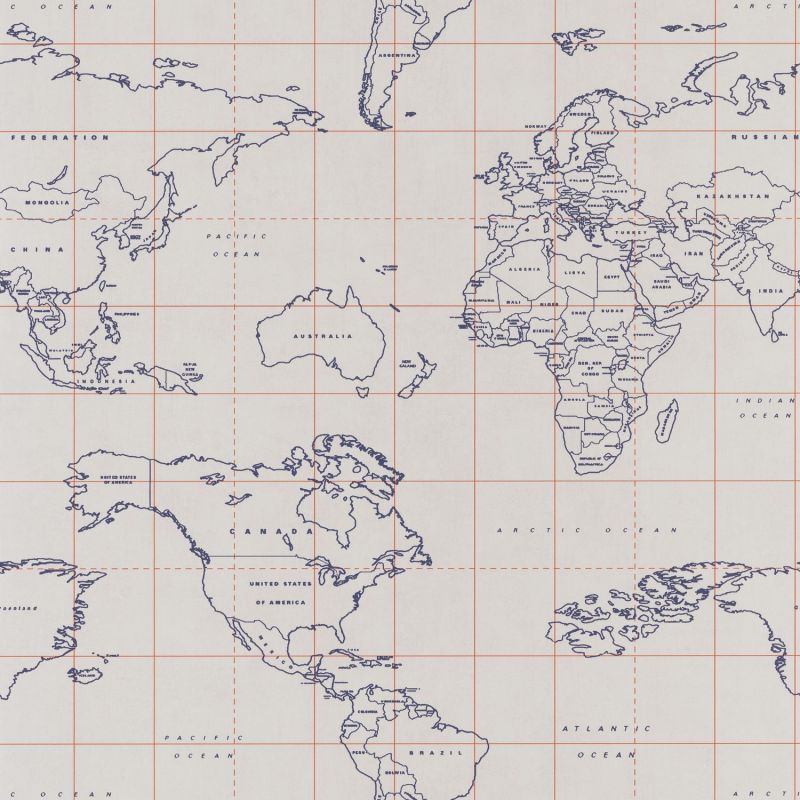 Papier peint vinyle sur intissé graphique bleu roi et orange MAP WORLD - Tonic par Caselio - 69473328