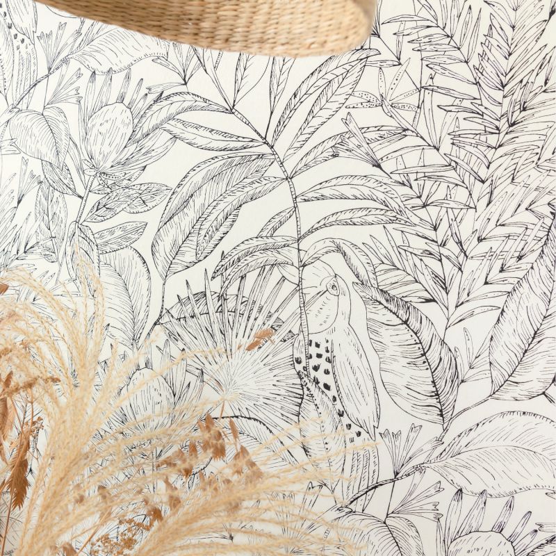 Papier peint vinyle sur intissé végétal noir et blanc JARDIN DE BEL AIR - Nos Gravures par Caselio - 103010199