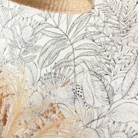 Papier peint vinyle sur intissé végétal noir et blanc JARDIN DE BEL AIR - Nos Gravures par Caselio - 103010199