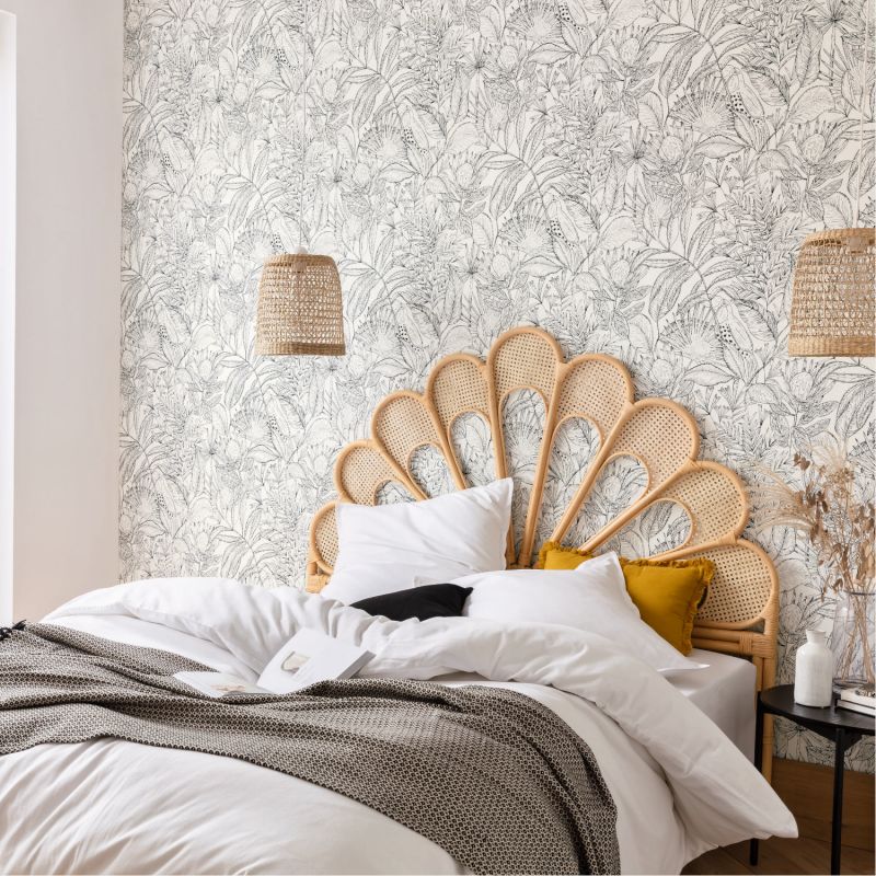 Papier peint vinyle sur intissé végétal noir et blanc JARDIN DE BEL AIR - Nos Gravures par Caselio - 103010199