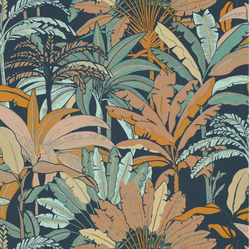 Papier peint vinyle sur intissé végétal vert émeraude et bleu marine EVASION - Escapade par Caselio - 102306216