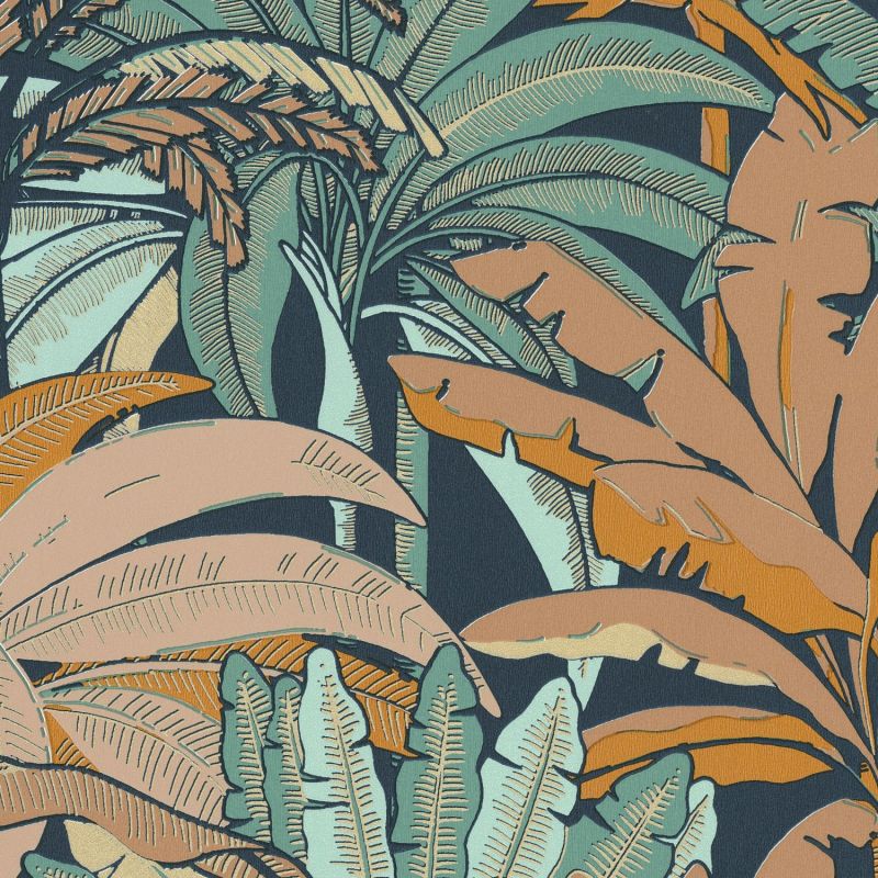 Papier peint vinyle sur intissé végétal vert émeraude et bleu marine EVASION - Escapade par Caselio - 102306216