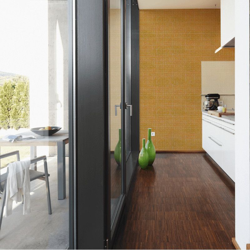 Papier peint vinyle sur intissé graphique moutarde et gris MAYA - Ethnic Origin par As Creation - 37174-3