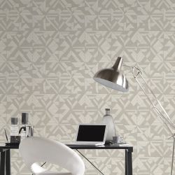 Papier peint expansé sur intissé graphique beige pailleté et taupe ZIGZAG - Géométrique par As Creation - 37481-2