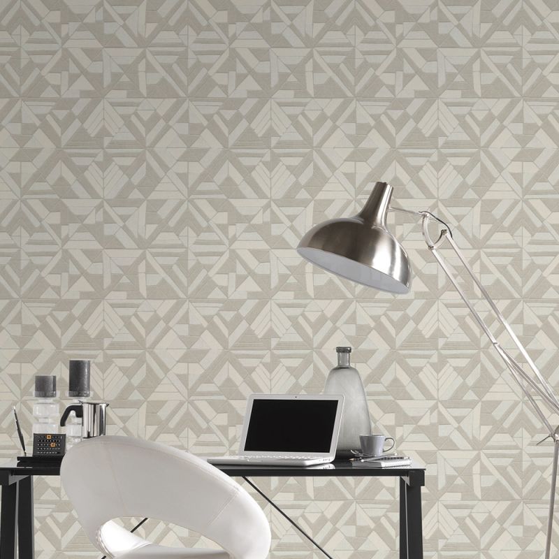 Papier peint expansé sur intissé graphique beige pailleté et taupe ZIGZAG - Géométrique par As Creation - 37481-2