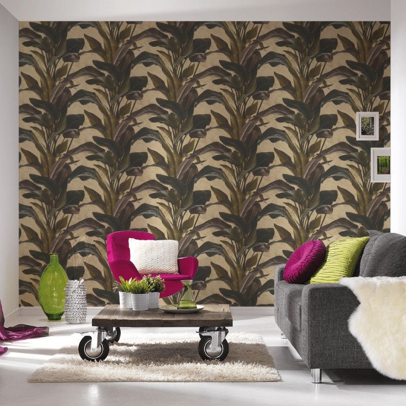 Papier peint vinyle sur intissé végétal noir et tabac BARCELONA JUNGLA - Metropolitan Stories 2 par As Creation - 37862-4